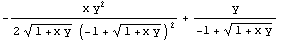 -(x y^2)/(2 (1 + x y)^(1/2) (-1 + (1 + x y)^(1/2))^2) + y/(-1 + (1 + x y)^(1/2))