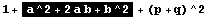 1 + a^2 + 2 a b + b^2 + (p + q)^2