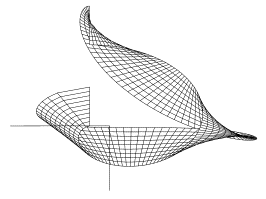 Obr. 1b. Plocha vytvorena z evolventy - pravoúhlý prumet plochy